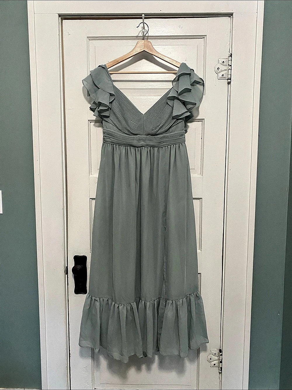 Birdy Grey Michelle Chiffon Dress Ruffle Midi Green